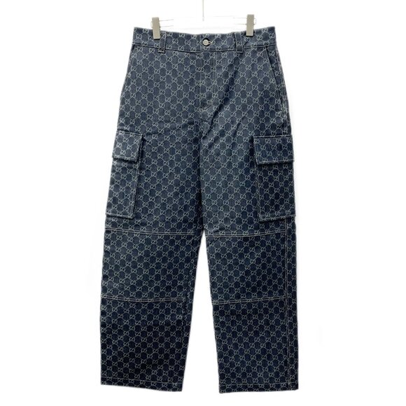 Gucci Other - CM0503 Gucci blue logo jacquard full print cotton casual workwear denim trousers